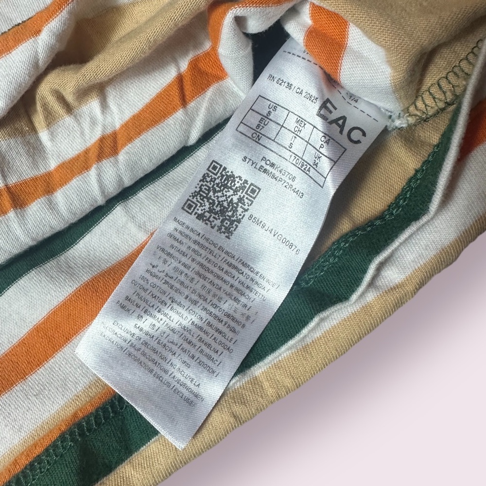 Men’s Guess Los Angeles Tan White Green Orange Stripe S/S Tee Shirt Sz Small - Picture 9 of 9